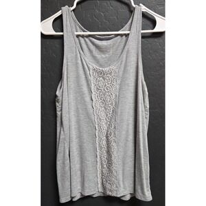 Indie aesthetic Flowy Heather Gray Lace Front Tank Top Small Sleeveless
